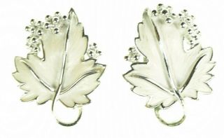 Vintage Sarah Coventry White & Silver Tone Grape Leaf Clip Earrings And A Spare