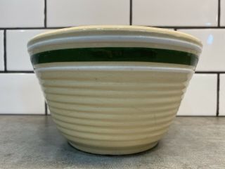 Vintage Watt Oven Ware Yellow With White And Green Stripe 7