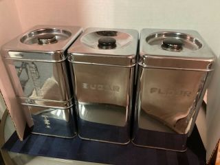Vintage Lincoln Beauty Ware Kitchen Canisters Chrome Set Of 4
