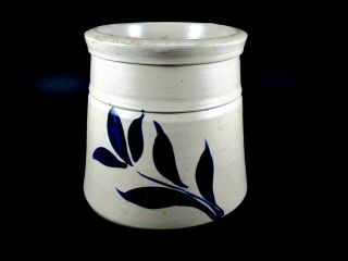 Williamsburg Pottery Salt Glaze Blue Leaves Crock/utensil Holder 4.  5 " X4 "