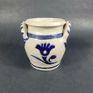 Vintage Williamsburg Restoration Pottery Stoneware Crock Cobalt Blue Salt Glaze