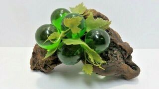 Vtg Mcm Acrylic/lucite Green 5 Grape Cluster On Drift Wood Centerpiece 1 Of 2