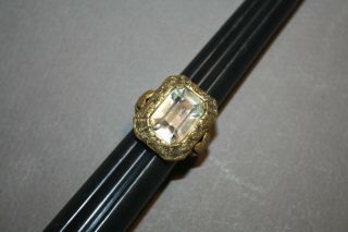 Vtg Gold/brass Tone Deco Emerald Cut Clear Rhinestone Ring Size 5.  5 (d - 19,  87)