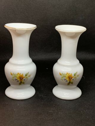 Vintage Porcelain Mini Vases With Yellow Flowers.  Made In Japan