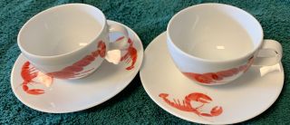 Studio Nova Lobster Red Y0723 Tea Cup & Saucer Set With Lobster Prints Set Of (2)
