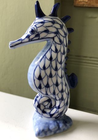 Andrea by Sadek Herend Style Blue & White Porcelain Seahorse Nautical Decor 3
