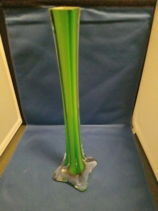 Vintage Mcm Art Glass Bud Vase Bright Green 11.  75 " Unique