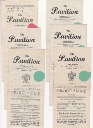 Ww2: 6x Torquay,  Pavilion Theatre Programmes,  1944 (air Raid Warning Note)