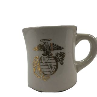 Vintage United States Marine Corp Coffee Cup White Gold Mil - Art Collectible Euc