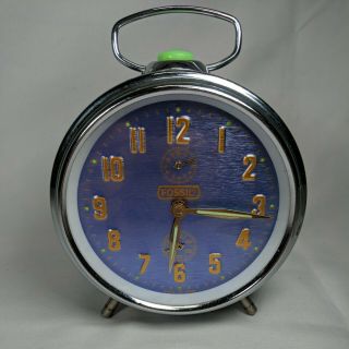 Vintage Fossil Alarm Clock Blue Lime Green Silver - Made In India