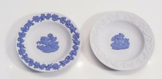 Set Of 2 - Wedgwood Jasperware 4 1/2” Blue Trinket Dish,  Small Plate; England