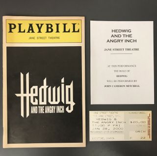 Hedwig Angry Inch Jane St Playbill Ticket &john Cameron Mitchell Understudy Slip