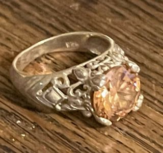 Vintage Peach Clored Gemstone 925 Sterling Silver Ring Sz6.  5