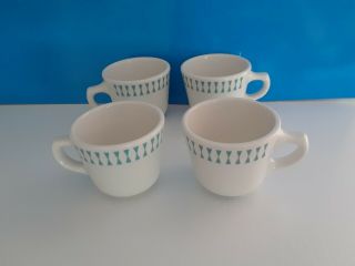 Set Of 4 Vintage Homer Laughlin Restaurant Ware Turquoise Blue Bow Tie Cups Mugs