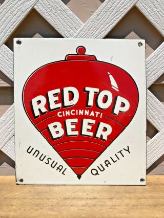 Vintage Red Top Cincinnati Beer 8 X 9 " Porcelain Enamel Sign,  Gas Oil Pump Ad