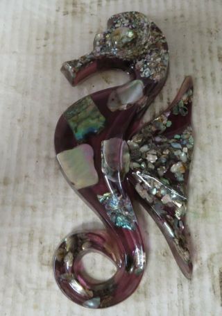 Vintage Seahorse Wall Hanging Acrylic Lucite 7 - 3/4 " Abalone Shell Decor 60s