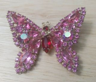 Vintage Weiss Pink Rhinestone Butterfly Brooch Pin (missing A Stone)