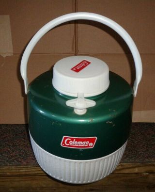 Vintage Coleman Green & White 1 Gallon Water Cooler Jug With Spout & Cup