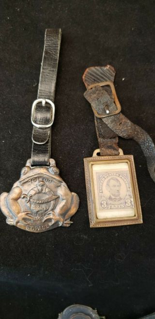 Two Neat Vintage Watch Fobs Abraham Lincoln 3 Cents And A Mason Frog
