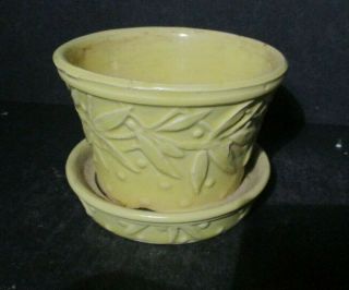 Mccoy Hobnail Yellow Flower Pot With Attached Saucer Made In Usa R217 Pa