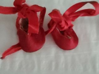 Vintage Doll Shoes Red Satin Fuzzy Bottom,  Fit 8 " Alexander Ginny Ginger Muffie