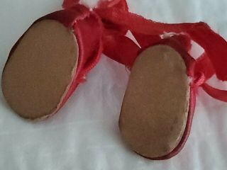Vintage Doll Shoes Red Satin fuzzy bottom,  fit 8 