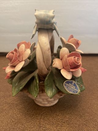 Vintage Capodimonte Nuova Basket Of Flowers Small Made In Italy Italian Roses