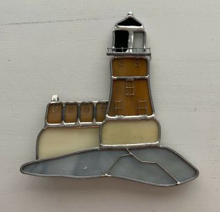 Vintage Stained Glass Sun Catcher Window Art Light House 6 1/2 Inch