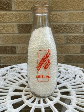 Vintage Cloverdale Milk Bottle Quart Erie Pa