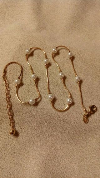 Vintage Monet Gold - Tone Chain With Faux Pearls