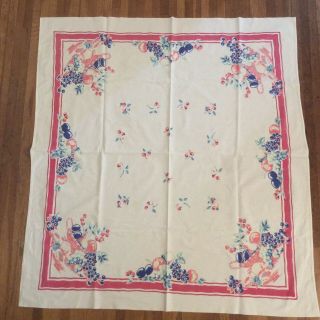 Vintage Cotton Kitchen Tablecloth 52” Square Cherries Fruit