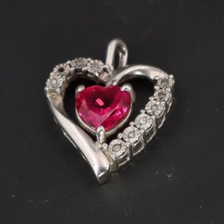 Vtg Sterling Silver - Pink Ruby Diamond Accent Heart Pendant - 2g