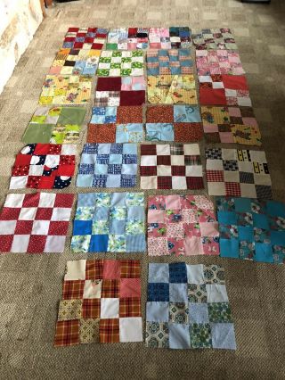 Vintage Quilt Blocks (25) “16 - Patch/4 - Patch” 12.  5” Approx