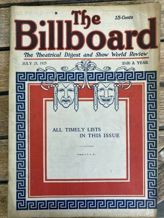 The Billboard July 2,  1925 Vaudeville,  Burlesque,  Bands 114 Pages