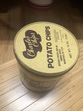 Vintage Charles Potato Chips 16 Oz 1 Lb Tin Can Canister Container