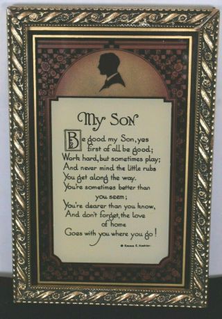 Vintage Poem Motto Print Reverse Painted My Son Emma E.  Koehler C&a Richards