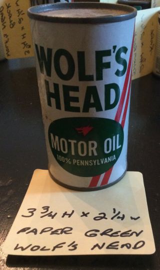 Wolfs Head Oil Can Bank Vintage.  Mini.  Wolf’s White Green And Red Paper