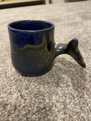 Vintage Doug Wylie 3d Blue Whale & Tail Handle Art Mug Ocean Blue Glaze