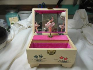 Vintage Jewelry Box,  Dancing Ballerina,  Chipped Paint Wood,  Good Condi.