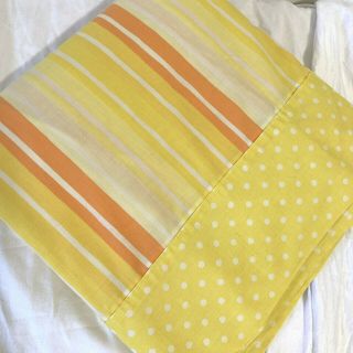 Vintage 70s Fieldcrest Orange Yellow Striped Full Size Flat Sheet Polka Dot Cuff