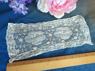 Antique French Tambour Embroidered Net Cotton Lace Dolls Clothes 12 X 5 "