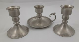 Pair Vtg Web Pewter Candle Holder Set Weighted Solid,  Single Finger Colonial