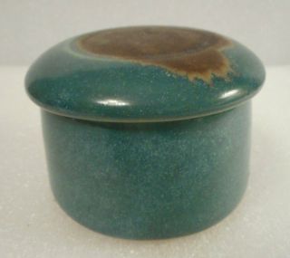Pigeon Forge Pottery 3 " Diameter X 2 " Tall Green & Brown Trinket Container W Lid