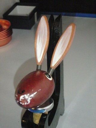 Vintage Wooden Rabbit Head Shaped Liquor Bottle Pourer Hp Playboy Bunny Barware