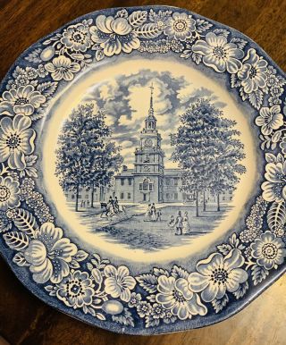 (2) Vintage Ironstone Liberty Blue Independence Hall China Dinner Plates