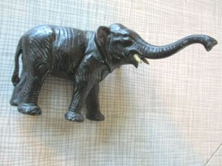 Vintage Cast Metal Elephant,  White Metal Tusks,  Painted Black