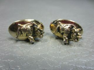 Vintage Armstrong Tires Figural Rhinoceros Rhino Yellow Gold Plated Cuff Links