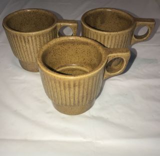 3 Monmouth Pottery Stoneware Coffee Mugs Cups Mojave Speckled Brown Maple Leaf