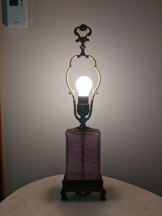 Steuben Light Amethyst Acid - Cut - Back Art Glass Lamp C.  1920s Antique