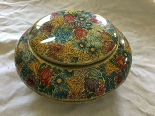 Vintage Metal Tin Storage Container With Lid Flower Pattern Western Germany